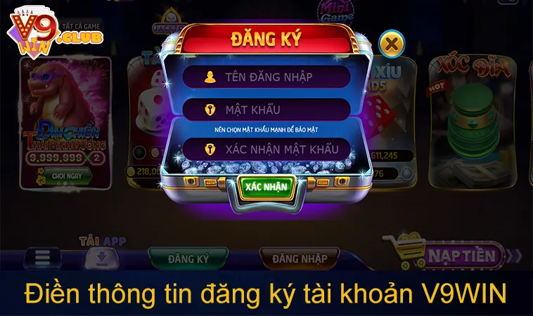 Điền thông tin đăng ký tài khoản V9WIN